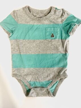 GAP Turquoise & Heather Gray Striped Baby One-Piece